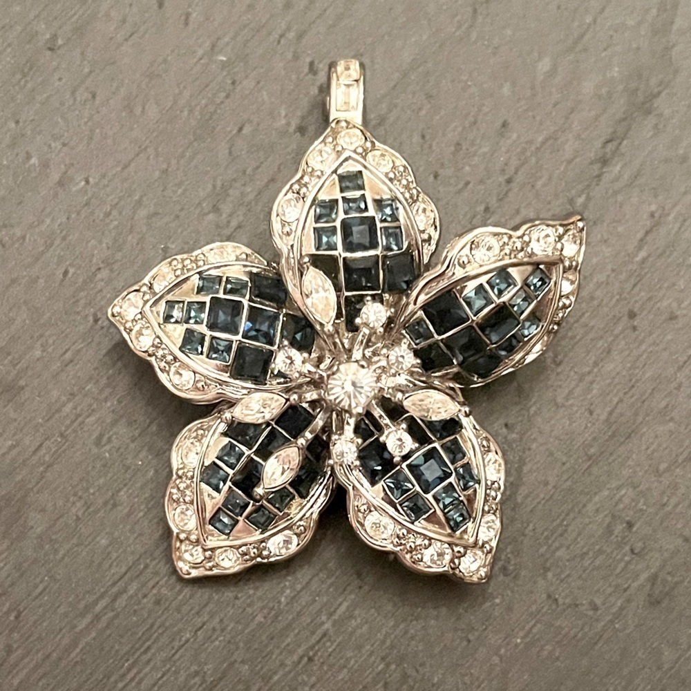 Nolan Miller Blue & Clear Flower Brooch / Pendant